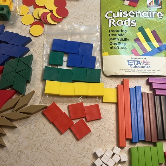 Cuisenaire Rods,TwoColor Counters, Geometric Shapes, Squares, Math Homeschooling - Picture 4 of 13